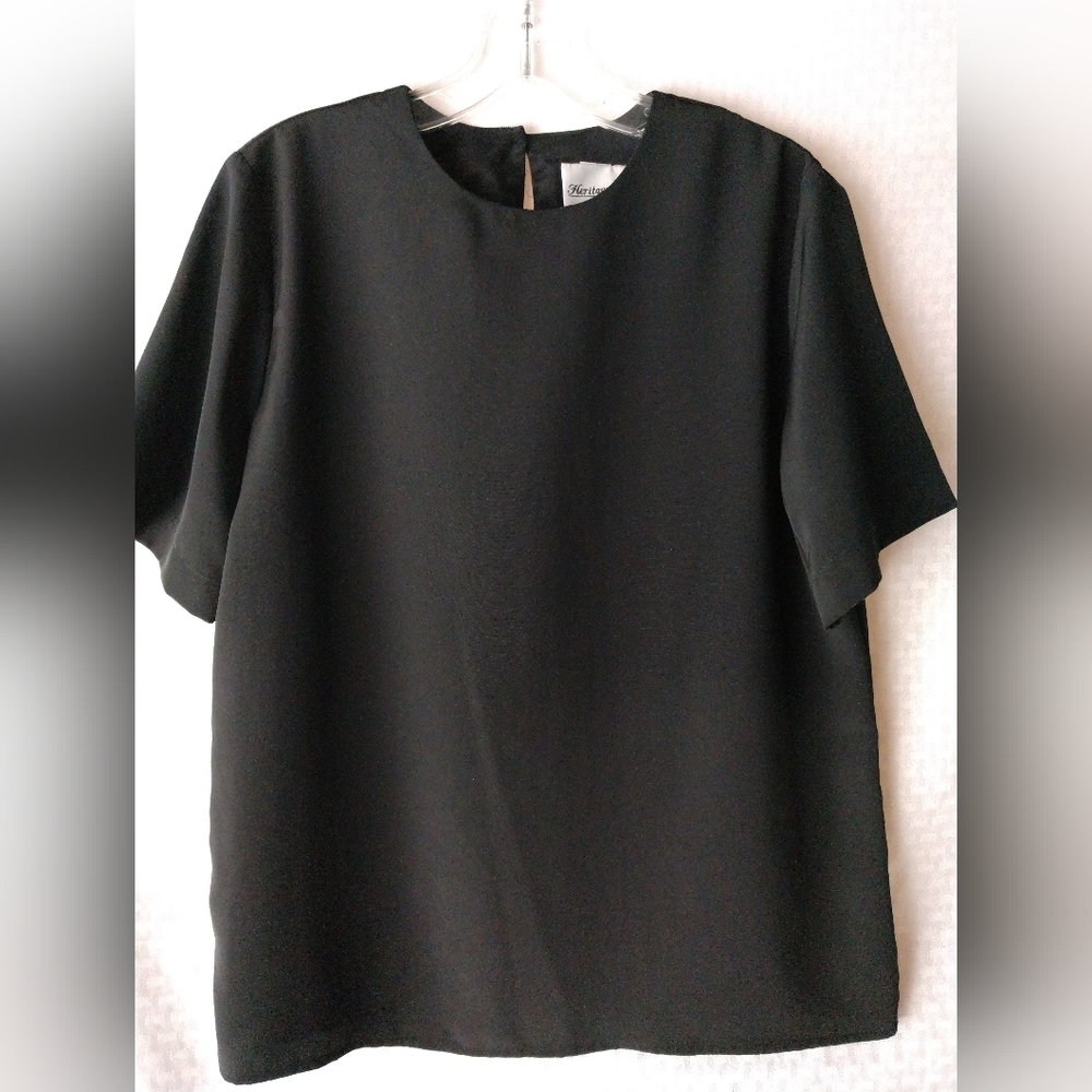 Heritage Road Black Blouse Short Sleeve USA Size Small Chest 38" Business Office